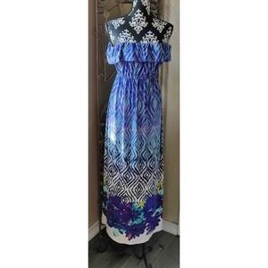 Heart Soul Womens Small Strapless Multicolored Blue/Yellow/Pink/White Maxi